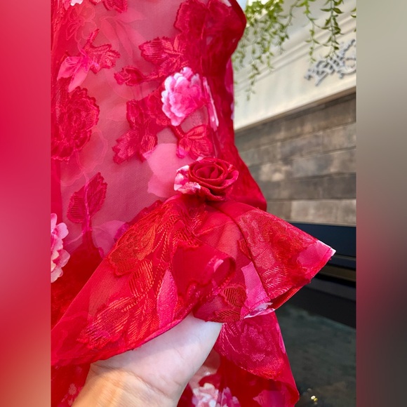 Vintage Vanity Fair Red Floral Slip Dress Lingerie Short Size L - Picture 2 of 6